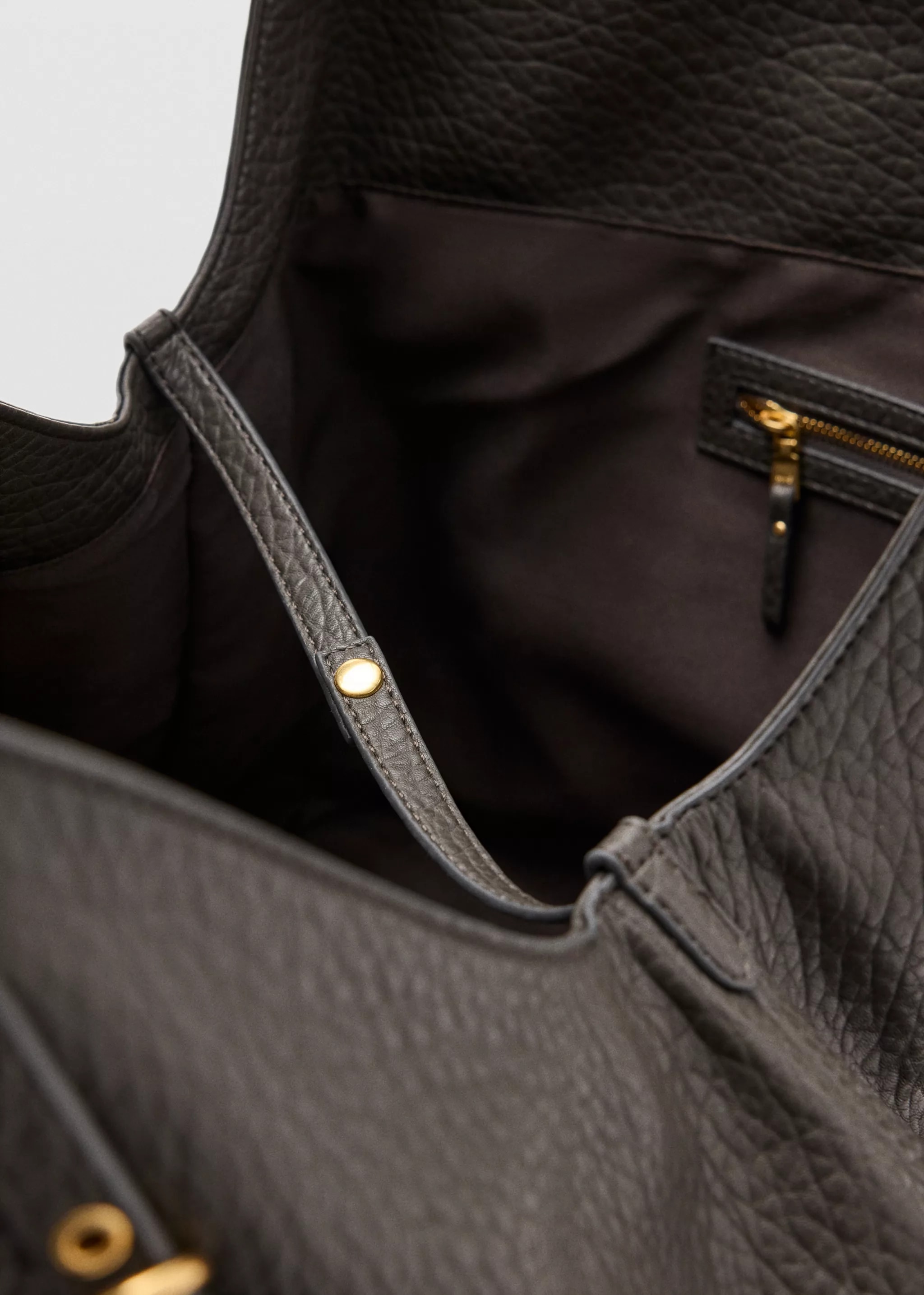 MNG Dark Brown Suede Tote Center Seam Detail