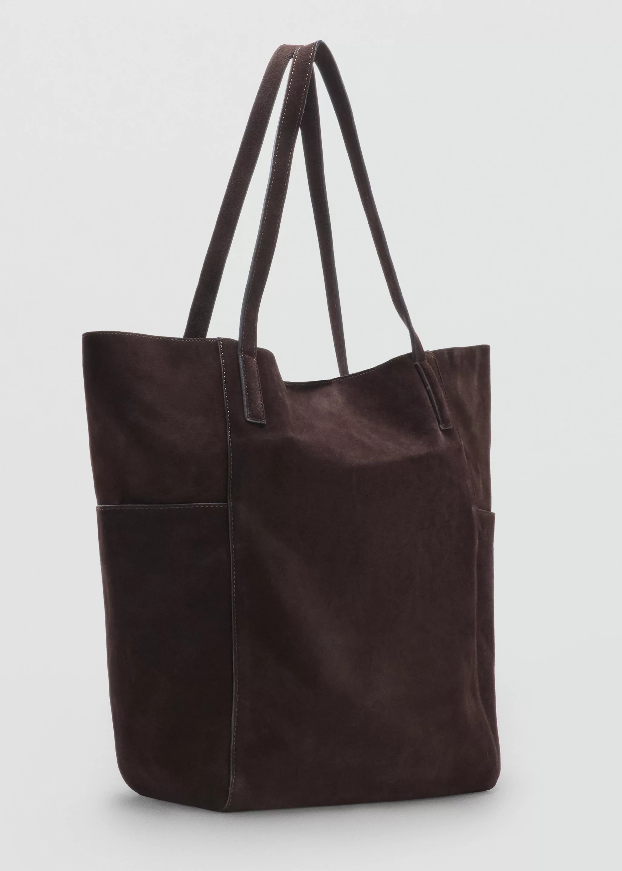 MNG Dark Brown Suede Tote Bag with Gold Eyelet